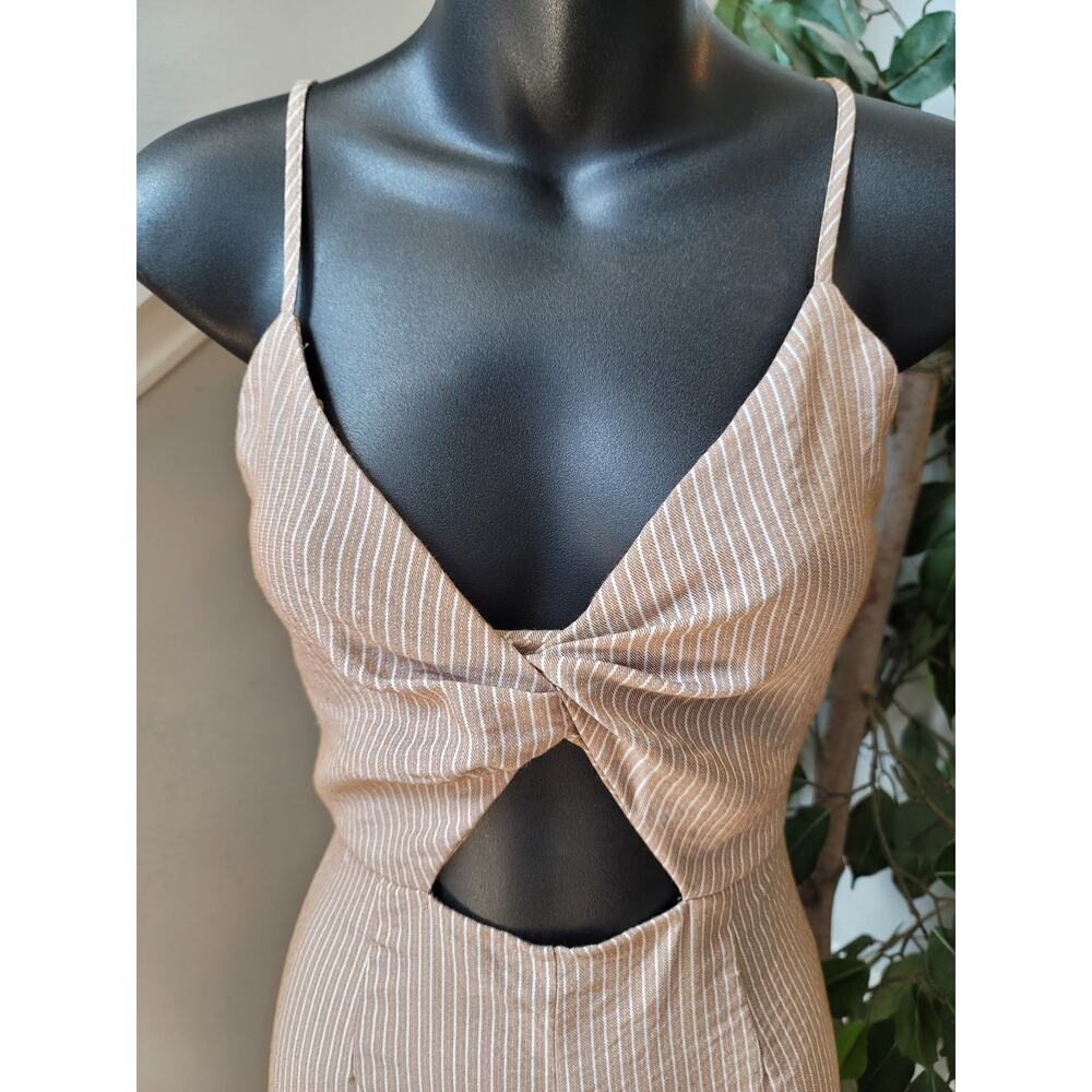 The Room Jumpsuit Women Medium Beige White Striped Cutout Wide Leg Sleeveless - Picture 7 of 12